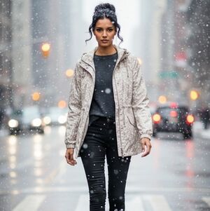 Intl Details:  Women's Beige Floral Hooded Windbreaker Jacket: XL